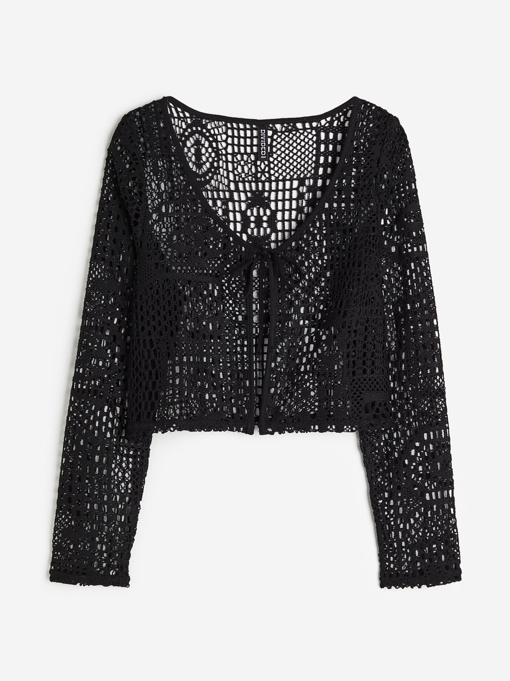 H&M Divided Black Lace Crochet Tie Front Crop Cardigan Size S Small